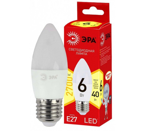 Лампа светодиодная Эра ECO LED B35-6W-827-E27 R
