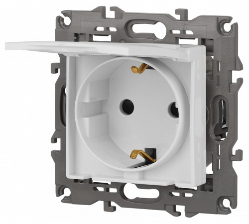 Розетка с заземлением и со шторкой, без рамки с крышкой Эра Эра Elegance 14-2103-01