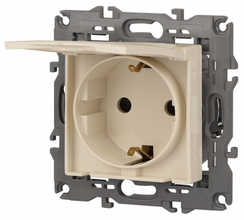 Розетка с заземлением и со шторкой, без рамки с крышкой Эра Эра Elegance 14-2103-02