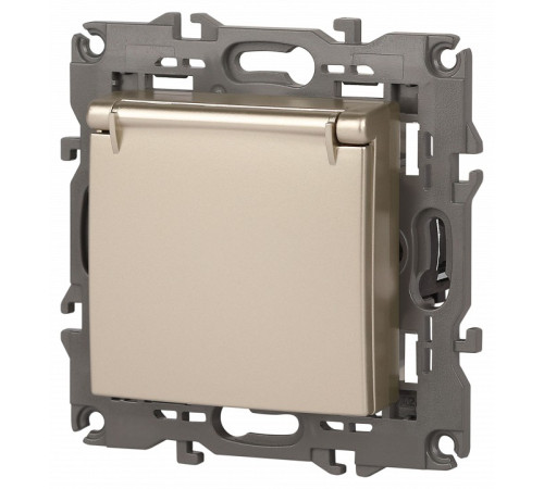 Розетка с заземлением и со шторкой, без рамки с крышкой Эра Эра Elegance 14-2103-04