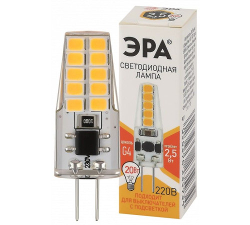 Лампа светодиодная ЭРА Стандарт G4 2.5 Вт 2700 К LED-JC-2,5W-220V-SLC-827-G4