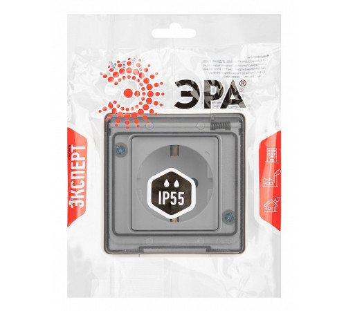 Розетка с заземлением с крышкой Эра Эра Эксперт 11-2501-01