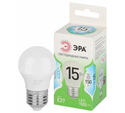 Лампа светодиодная ЭРА Green Line Шар P45 15 Вт E27 4000 К LED P45-15W-840-E27 GL