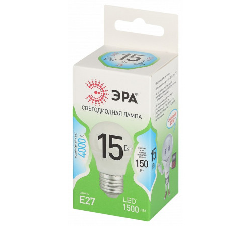 Лампа светодиодная ЭРА Green Line Шар P45 15 Вт E27 4000 К LED P45-15W-840-E27 GL