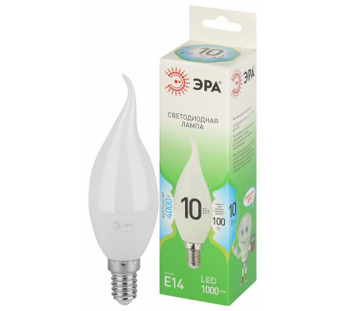 Лампа светодиодная ЭРА Green Line Свеча на ветру BXS 10 Вт E14 4000 К LED BXS-10W-840-E14 GL