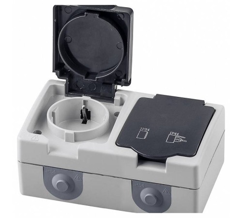 Розетка влагозащищенная с заземлением и с шторками с крышкой Stekker PST16-12-54 32754