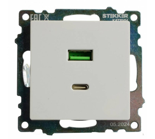 Розетка 2хUSB type A и C без рамки Stekker Катрин 50051