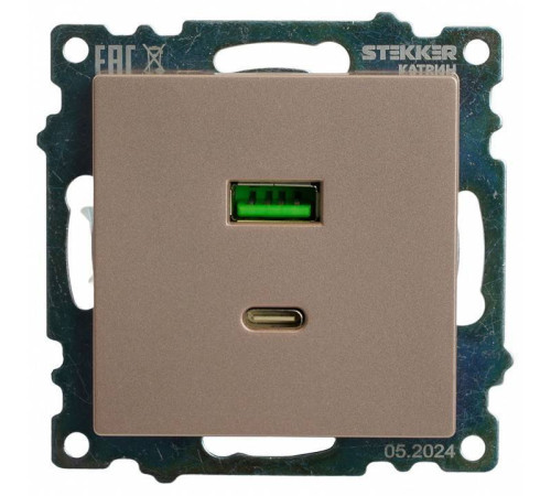 Розетка 2хUSB type A и C без рамки Stekker Катрин 50056