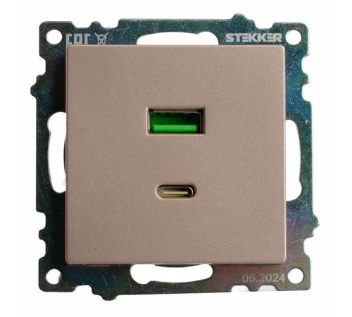 Розетка 2хUSB type A и C без рамки Stekker Катрин 50056