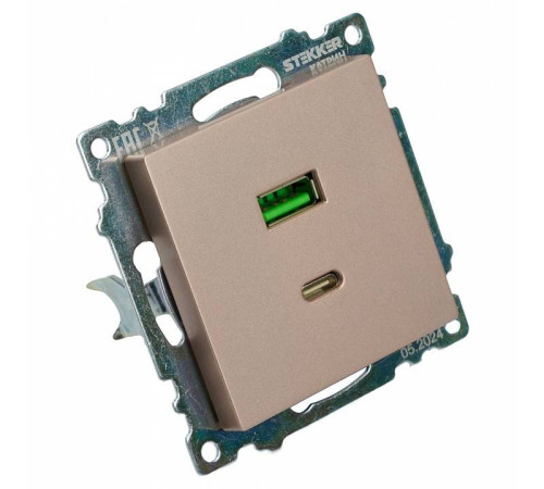 Розетка 2хUSB type A и C без рамки Stekker Катрин 50056