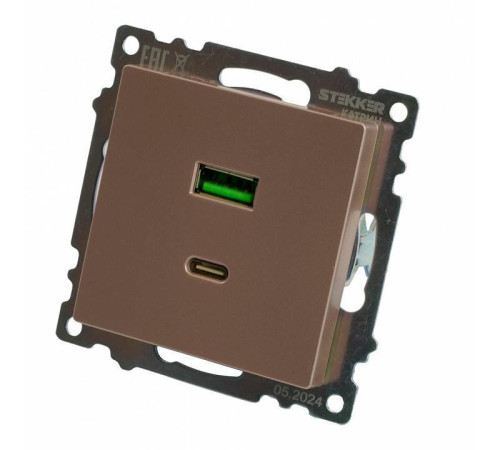 Розетка 2хUSB type A и C без рамки Stekker Катрин 50056