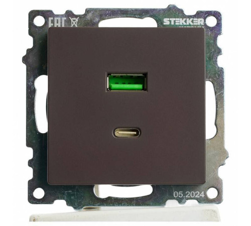 Розетка 2хUSB type A и C без рамки Stekker Катрин 50057