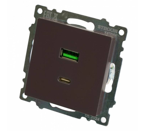 Розетка 2хUSB type A и C без рамки Stekker Катрин 50057