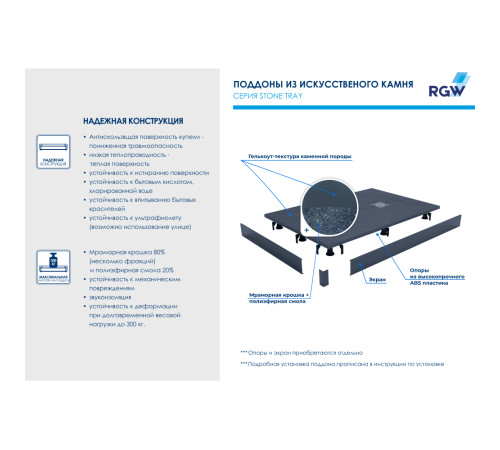 Душевой поддон RGW Stone Tray ST-G 800x1000 мм серый искусственный камень 16152810-02