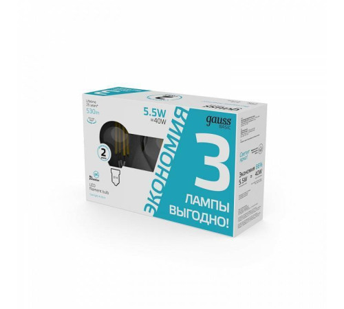Набор ламп светодиодных Gauss Basic Filament E14 5.5Вт 4100K 1051126T
