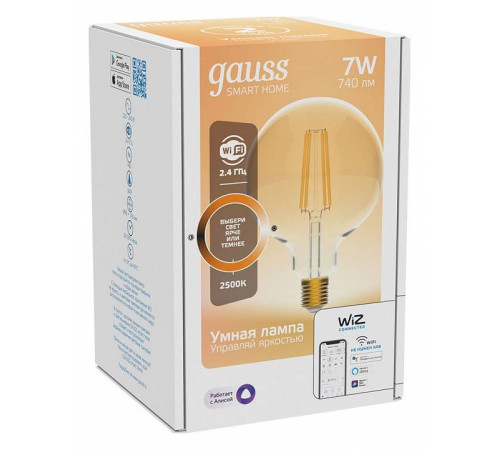 Лампа светодиодная с управлением через Wi-Fi Gauss Smart Home E27 7Вт 2500K 1320112