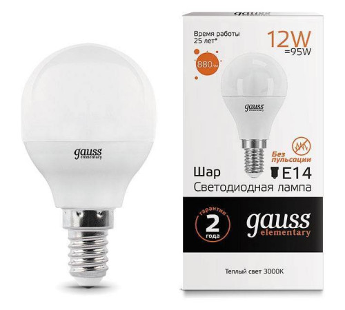 Лампа светодиодная Gauss LED Elementary E14 12Вт 3000K 53112