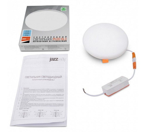 Встраиваемый светильник Jazzway PLED DL3 12w 6500K IP20 WH