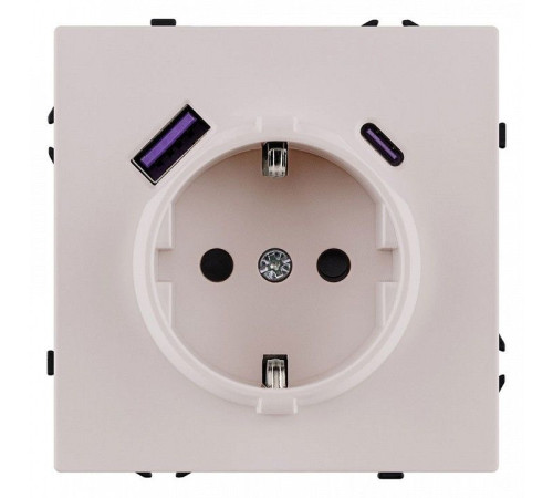 Розетка с заземлением и со шторкой и 2хUSB type A и C, без рамки Kollinger Eclipse EC-016CM