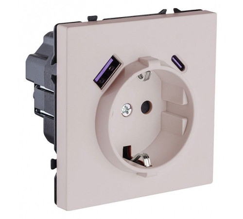 Розетка с заземлением и со шторкой и 2хUSB type A и C, без рамки Kollinger Eclipse EC-016CM