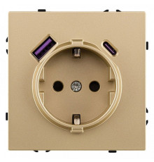 Розетка с заземлением и со шторкой и 2хUSB type A и C, без рамки Kollinger Eclipse EC-016GD