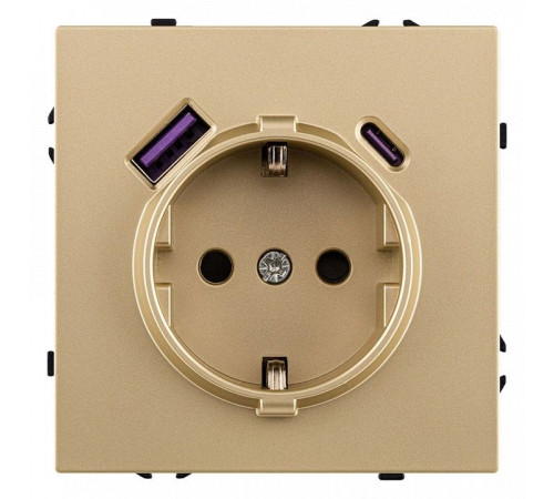 Розетка с заземлением и со шторкой и 2хUSB type A и C, без рамки Kollinger Eclipse EC-016GD