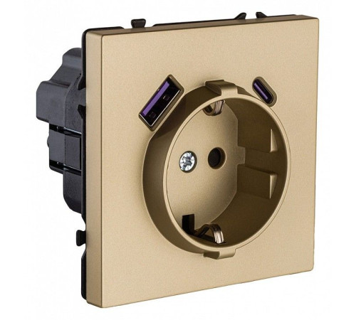 Розетка с заземлением и со шторкой и 2хUSB type A и C, без рамки Kollinger Eclipse EC-016GD