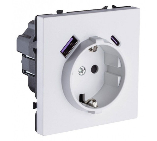 Розетка с заземлением и со шторкой и 2хUSB type A и C, без рамки Kollinger Eclipse EC-016WG