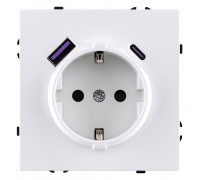 Розетка с заземлением и со шторкой и 2хUSB type A и C, без рамки Kollinger Eclipse EC-016WH