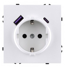 Розетка с заземлением и со шторкой и 2хUSB type A и C, без рамки Kollinger Eclipse EC-016WH