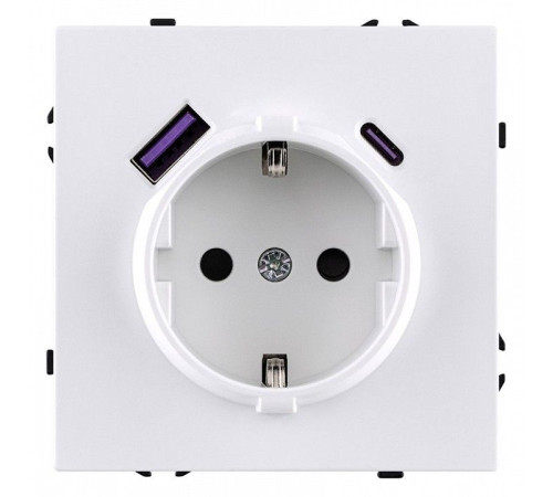 Розетка с заземлением и со шторкой и 2хUSB type A и C, без рамки Kollinger Eclipse EC-016WH