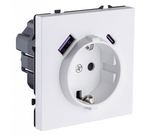 Розетка с заземлением и со шторкой и 2хUSB type A и C, без рамки Kollinger Eclipse EC-016WH