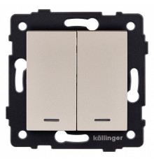 Выключатель двухклавишный с подсветкой без рамки Kollinger  REA-S-008GD