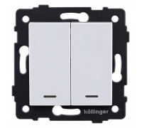 Выключатель двухклавишный с подсветкой без рамки Kollinger  REA-S-008WH