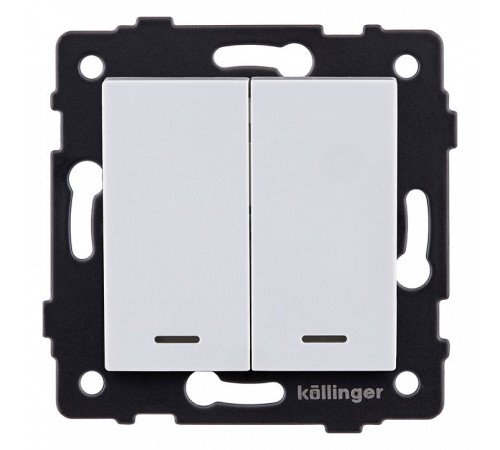 Выключатель двухклавишный с подсветкой без рамки Kollinger REA-S-008WH