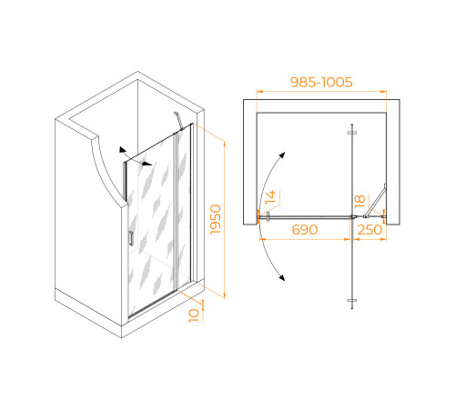 Душевая дверь RGW LE-004B 1000 мм прозрачное стекло черный 351200410-14