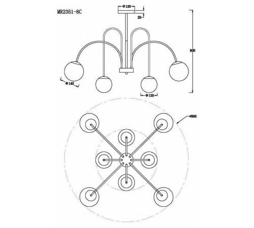 Люстра на штанге MyFar Cassia MR2351-8C