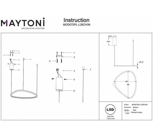 Подвесной светильник Maytoni Glint 28 Вт 3000 K MOD072PL-L28CH3K