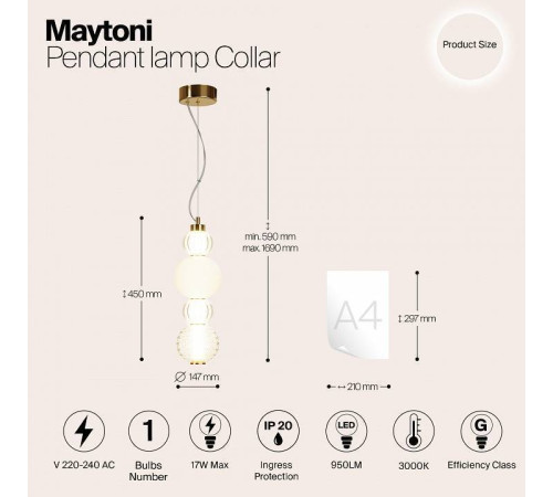 Подвесной светодиодный светильник Maytoni Collar P069PL-L17G3K