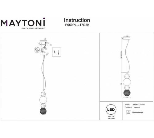 Подвесной светодиодный светильник Maytoni Collar P069PL-L17G3K
