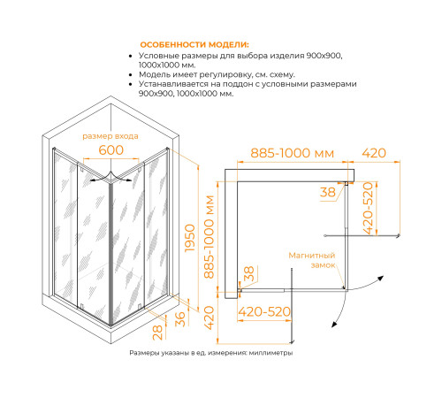 Душевой уголок RGW PA-38 900x900 мм 06083899-11