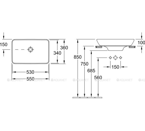 Раковина накладная Villeroy & Boch Venticello 550x360 мм CeramicPlus 411355R1