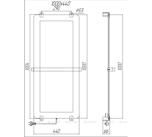 Полотенцесушитель Allen Brau INFINITY 1000х440 мм черный матовый с рейлингом 2.0 и креплением серебро браш 00325623