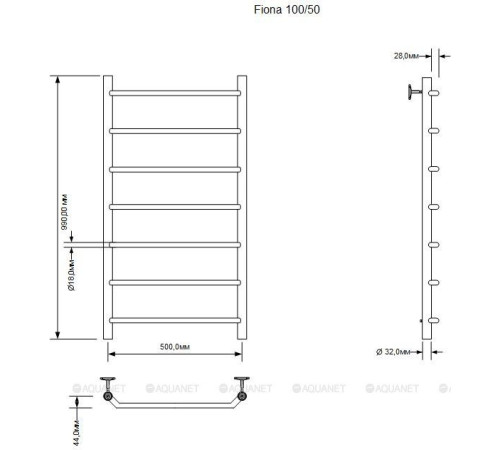 Полотенцесушитель электрический Aquanet Fiona 100х50 ТЭН справа 00281996