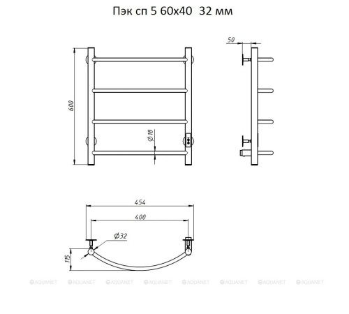 Полотенцесушитель электрический Тругор Пэк сп 5 600х400 мм 32 мм 00-00031604