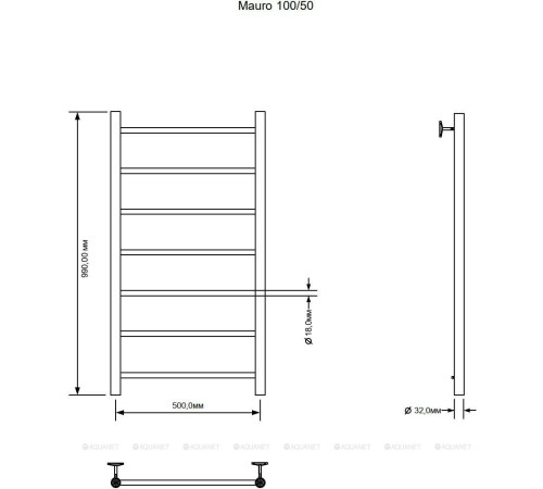 Полотенцесушитель водяной Aquanet Mauro 100х50 см 00282318
