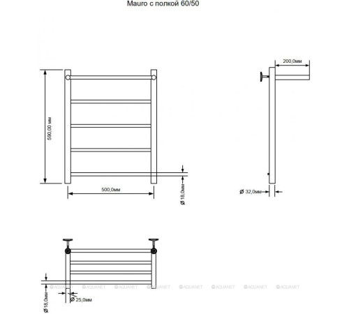 Полотенцесушитель водяной с полкой Aquanet Mauro 60х50 см 00282320