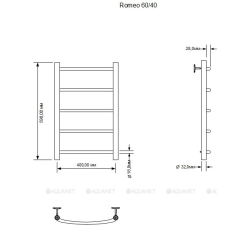 Полотенцесушитель водяной Aquanet Romeo 60х40 см 00266723
