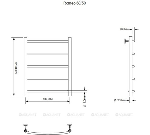 Полотенцесушитель водяной Aquanet Romeo 60х50 см 00266724