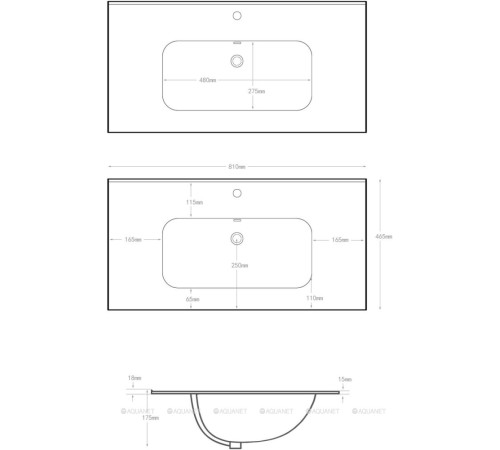 Раковина-столешница Aquanet Flat 80 черный матовый 00329255